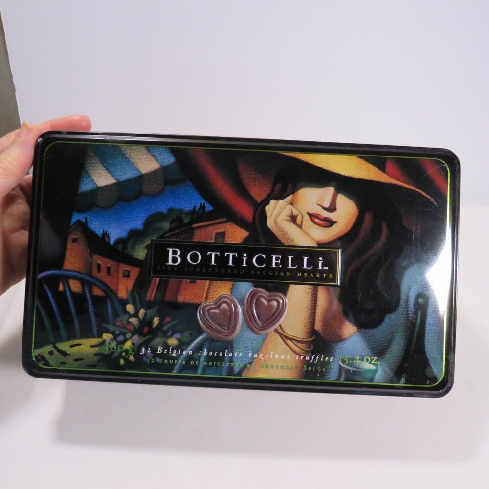 Botticelli Metal Tin Box Embossed lid Candy Tin 10" long